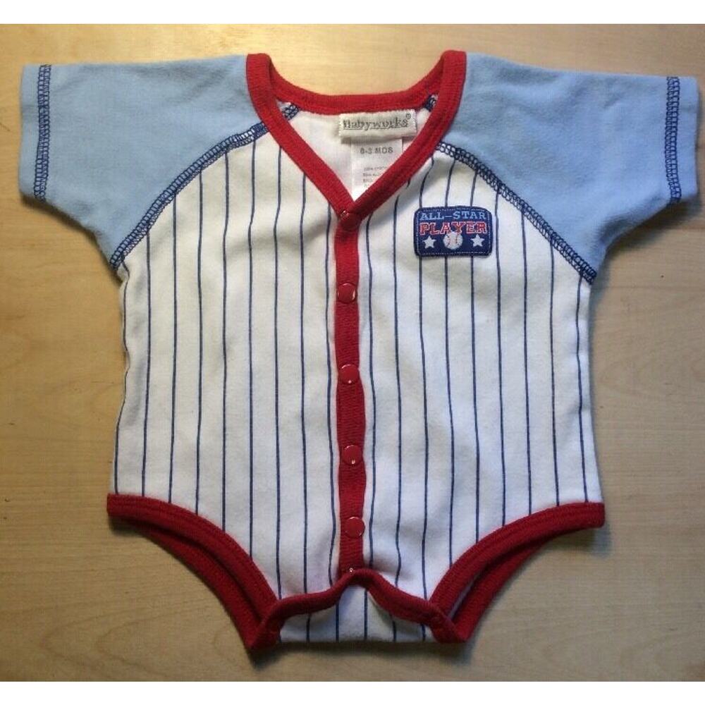Baby Works 0-3 Months 100% Cotton All-Star Baseball One Piece GnuFashion